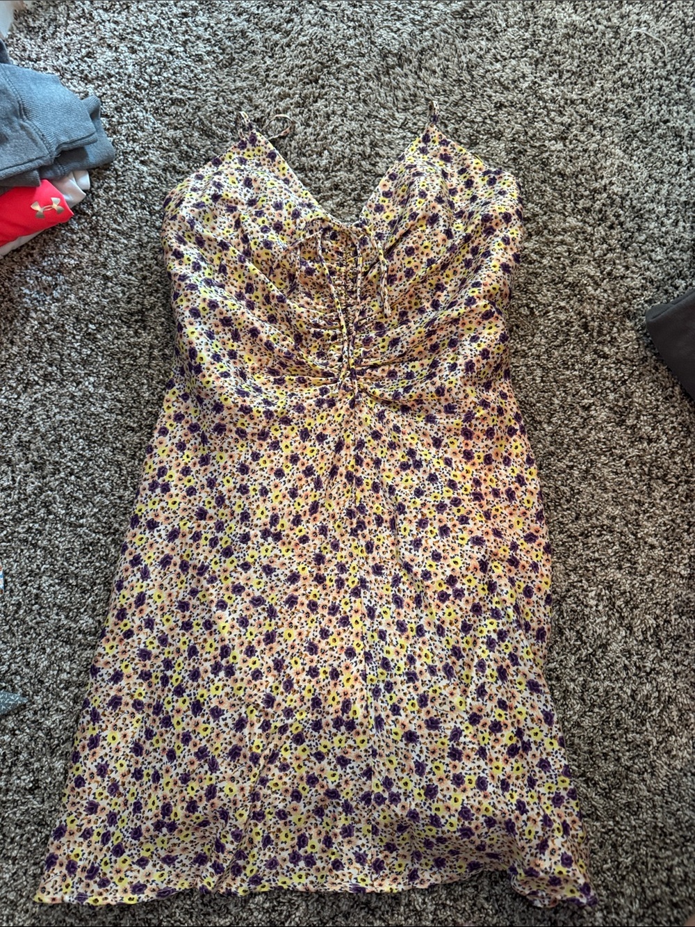 zara small Yellow Floral Spaghetti Strap Dress